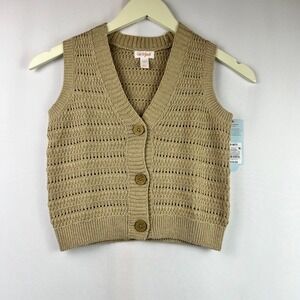 Cat & Jack Kids Camel Tan Textured Knit Button Front Sweater Vest Size S 6/7 NWT